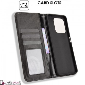 Dirbtinės odos atverčiamas dėklas su skyreliais - juodas (Huawei Honor 400 Smart) Dirbtinės odos atverčiamas dėklas su skyreliais - juodas (Huawei Honor 400 Smart)